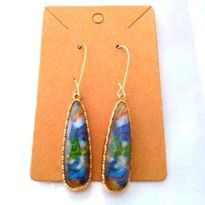 #6 New! 18k Gold Plated Marbled Stone Dangle Earrings
